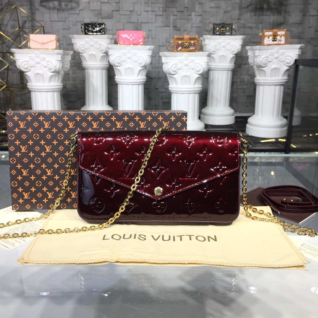 Louis Vuitton FELICIE POCHETTE Handbag Monogram Vernis M61267 Amarante Red